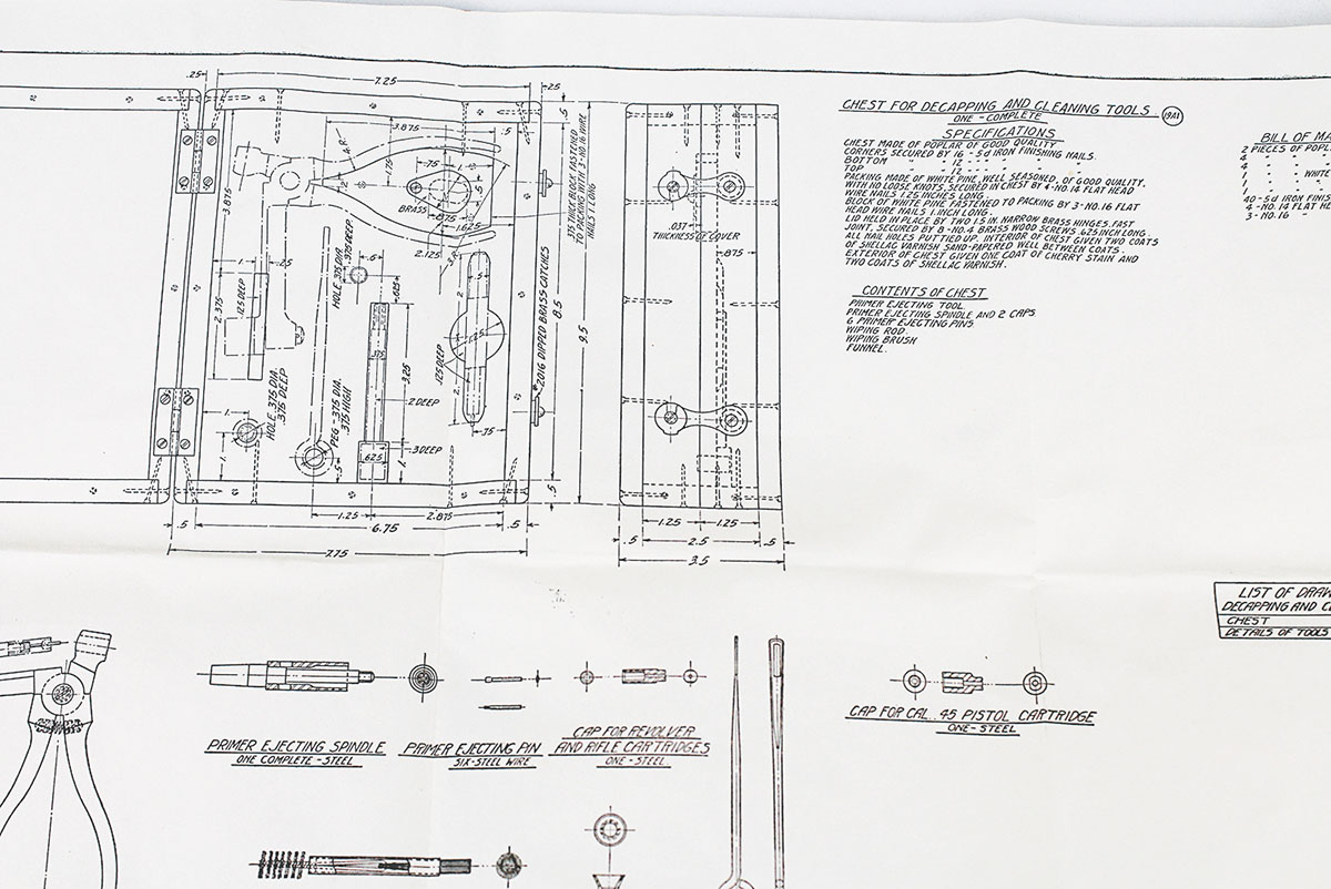 The pamphlet’s diagram lists the chest’s every  dimension, cutout, nail and screw in exquisite detail.